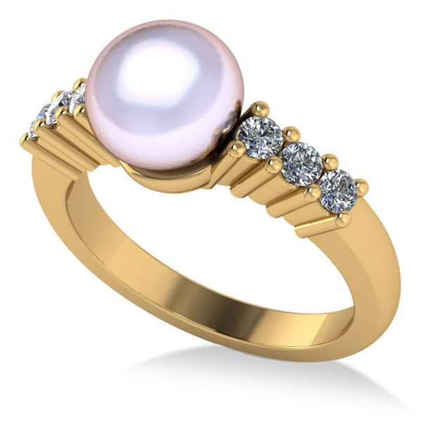 Pearl & Diamond Accented Engagement Ring 14k Yellow Gold 8mm (0.30ct)