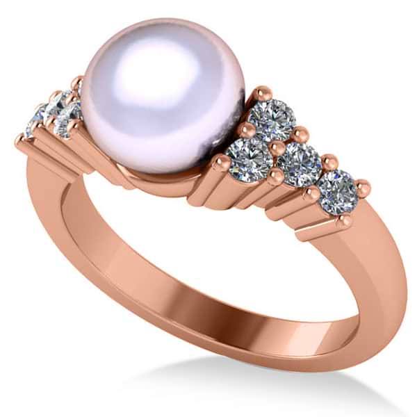 Pearl & Diamond Accented Engagement Ring 14k Rose Gold 8mm (0.40ct)