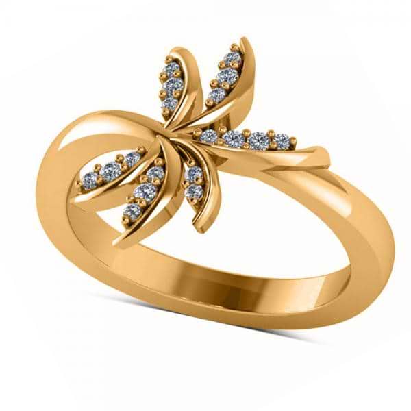 Diamond Accented Palm Tree Fashion Ring in 14k Yellow Gold (0.12ct)