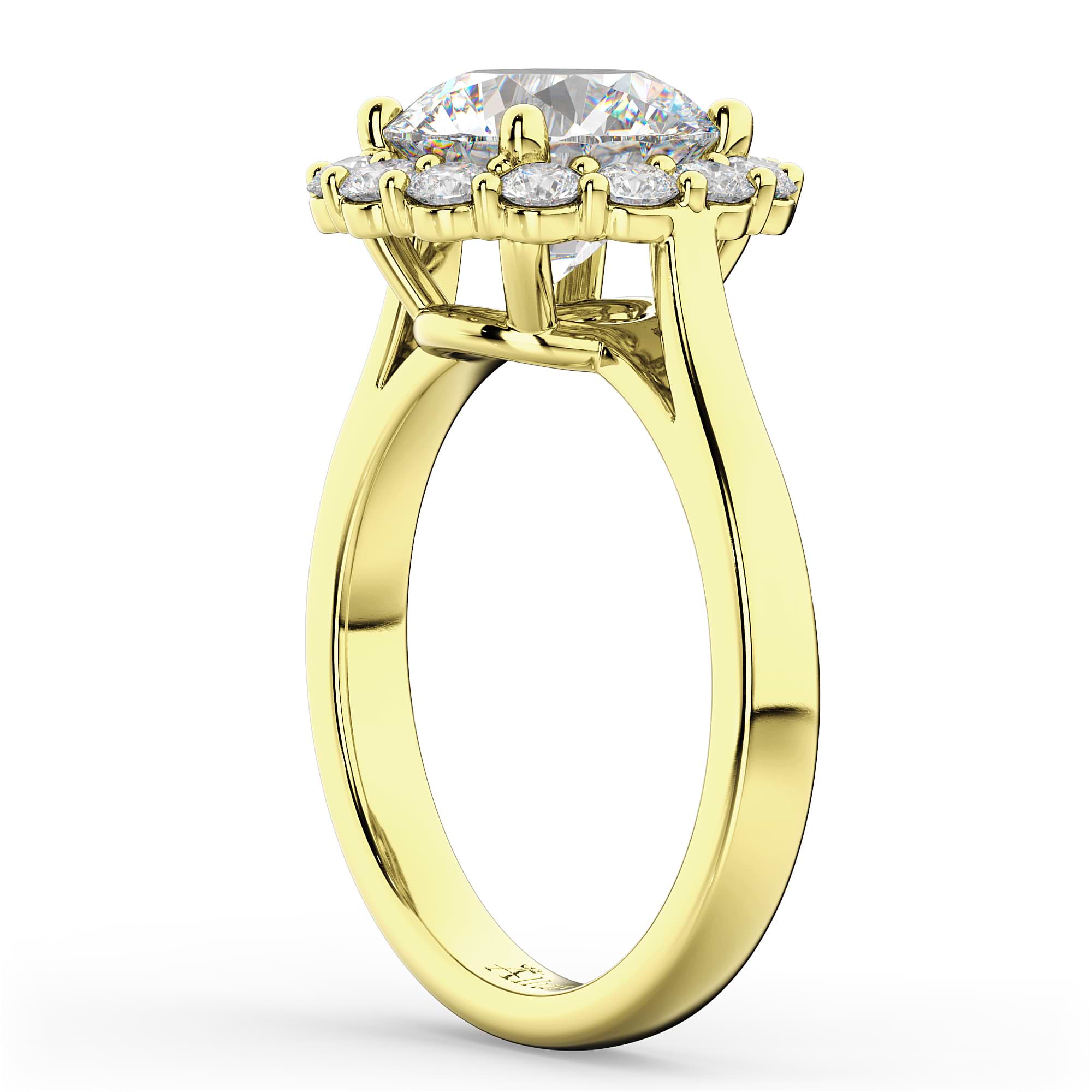 Round Halo Diamond Engagement Ring 14K Yellow Gold (3.20ct)