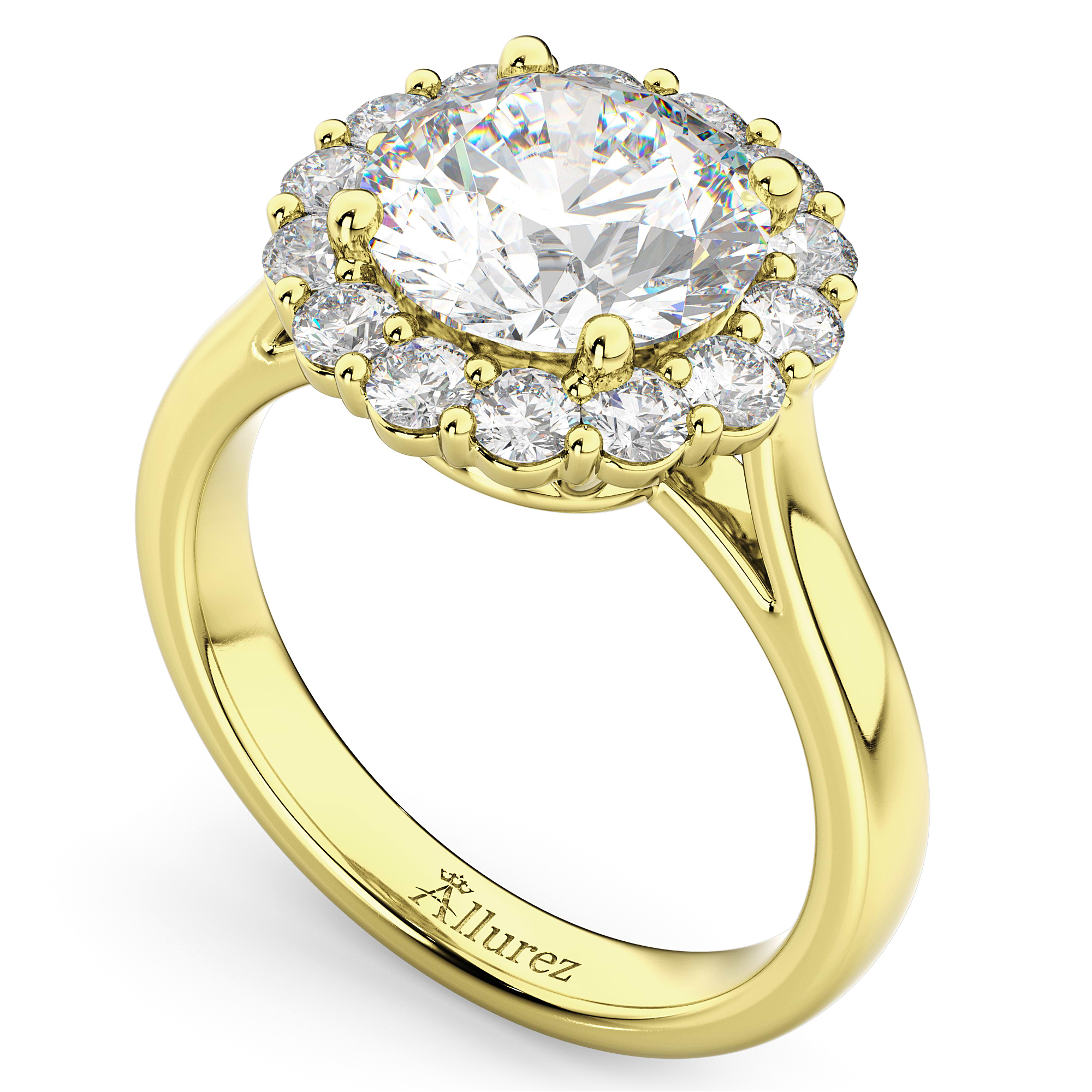 Round Halo Diamond Engagement Ring 14K Yellow Gold (3.20ct)