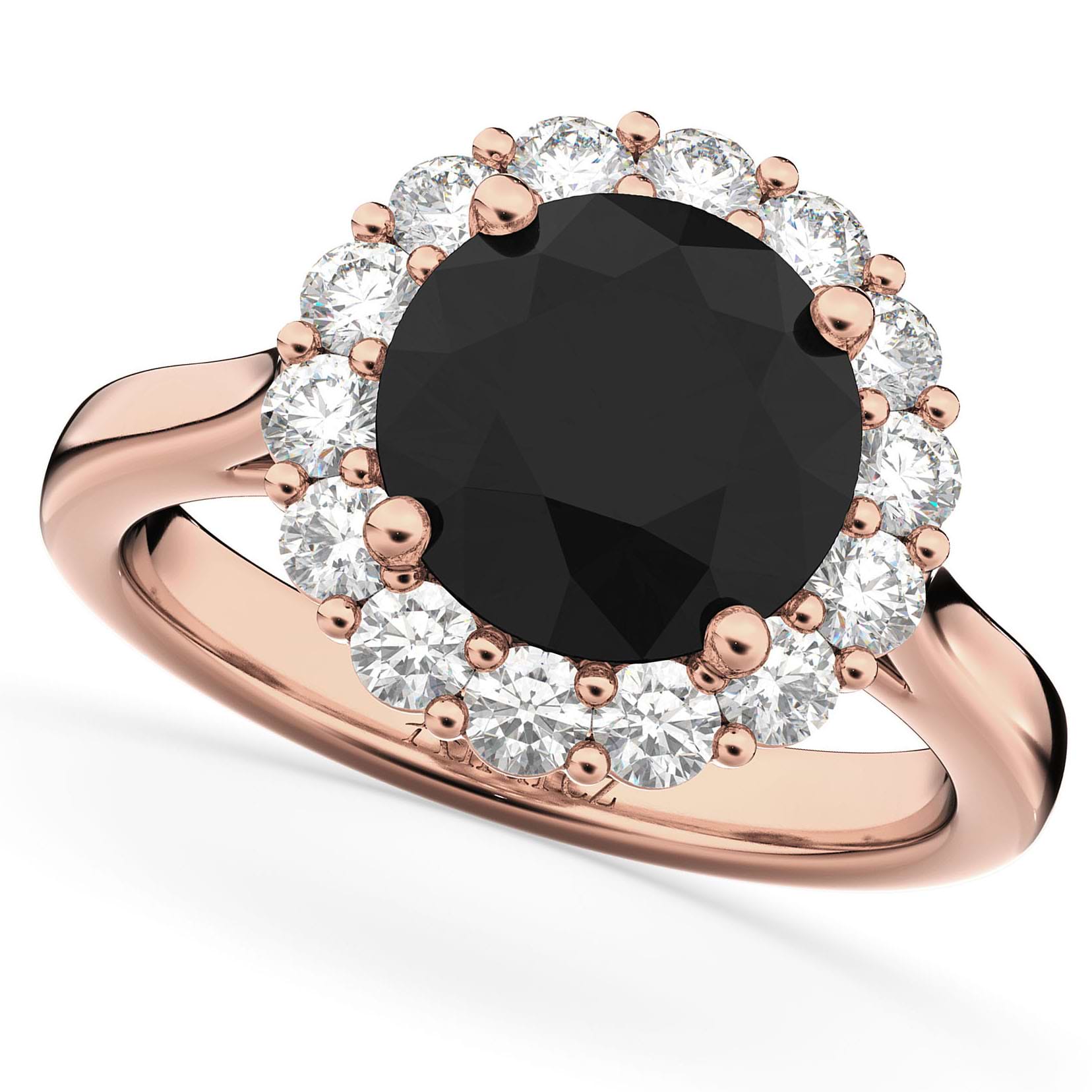 Round Black Diamond & Diamond Engagement Ring 14K Rose Gold (3.20ct)