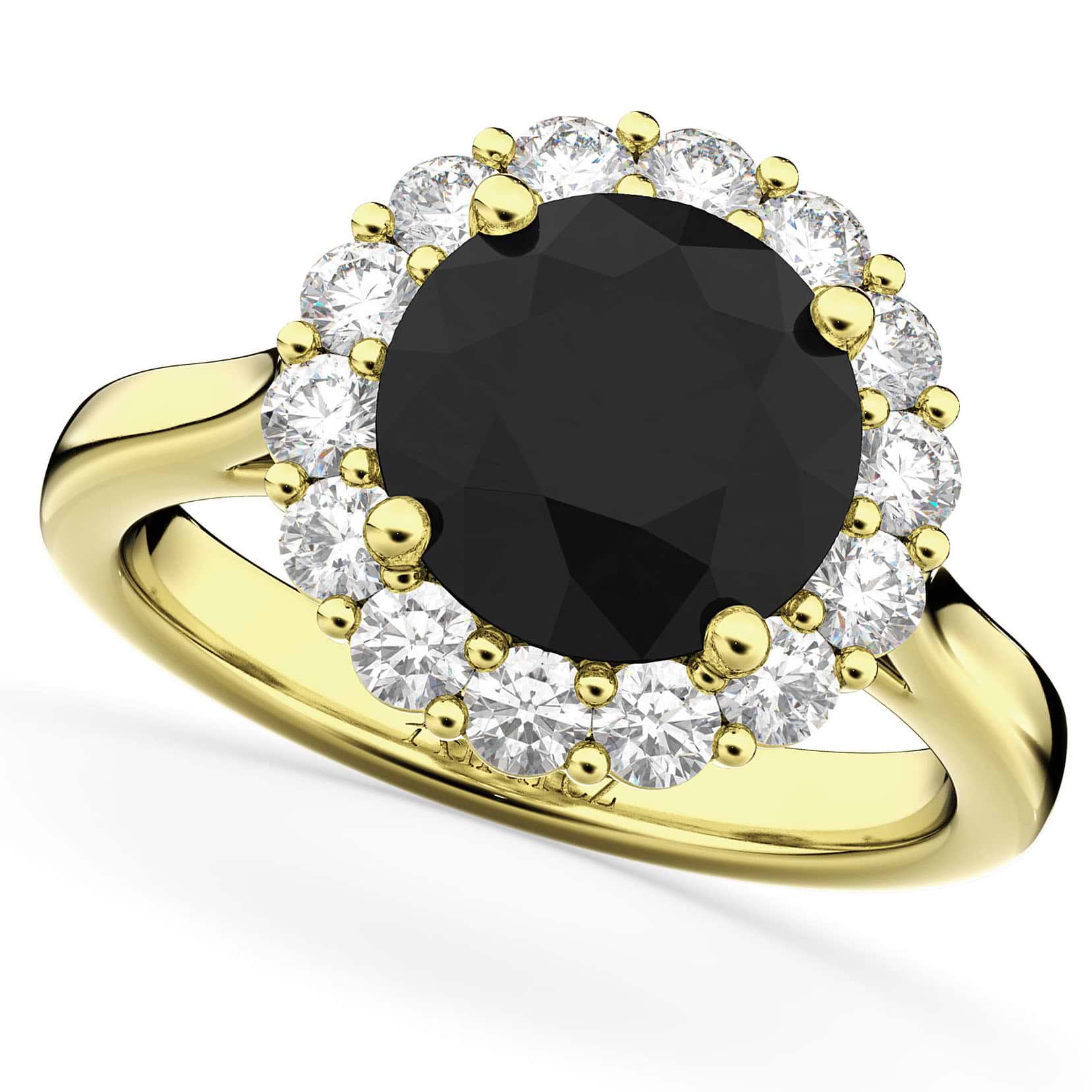 Round Black Diamond & Diamond Engagement Ring 14K Yellow Gold (3.20ct)