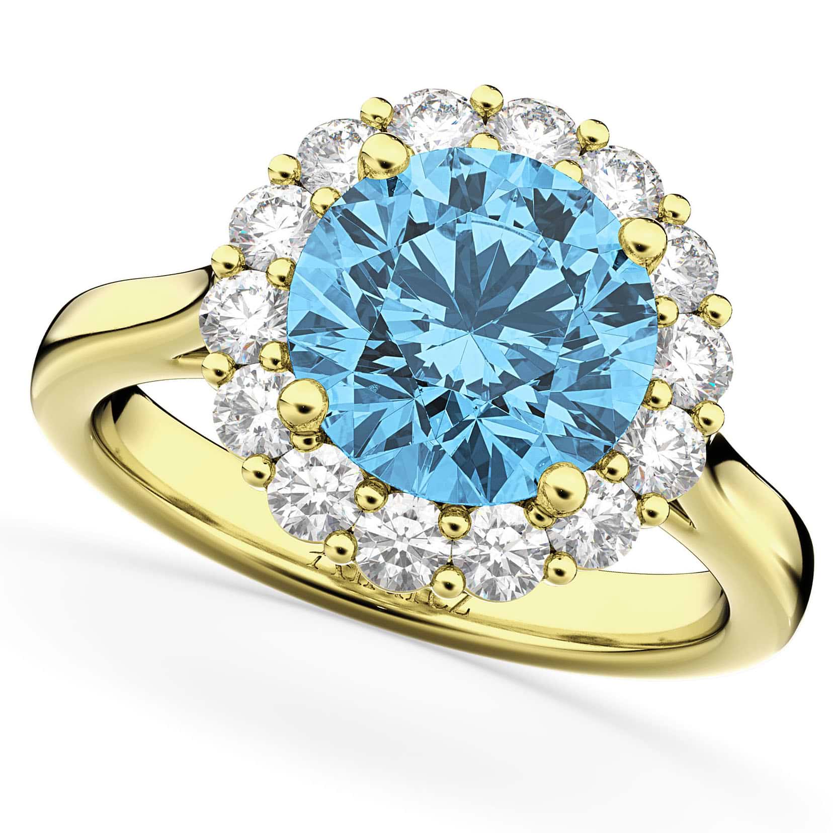 Halo Round Blue Topaz & Diamond Engagement Ring 14K Yellow Gold 4.45ct