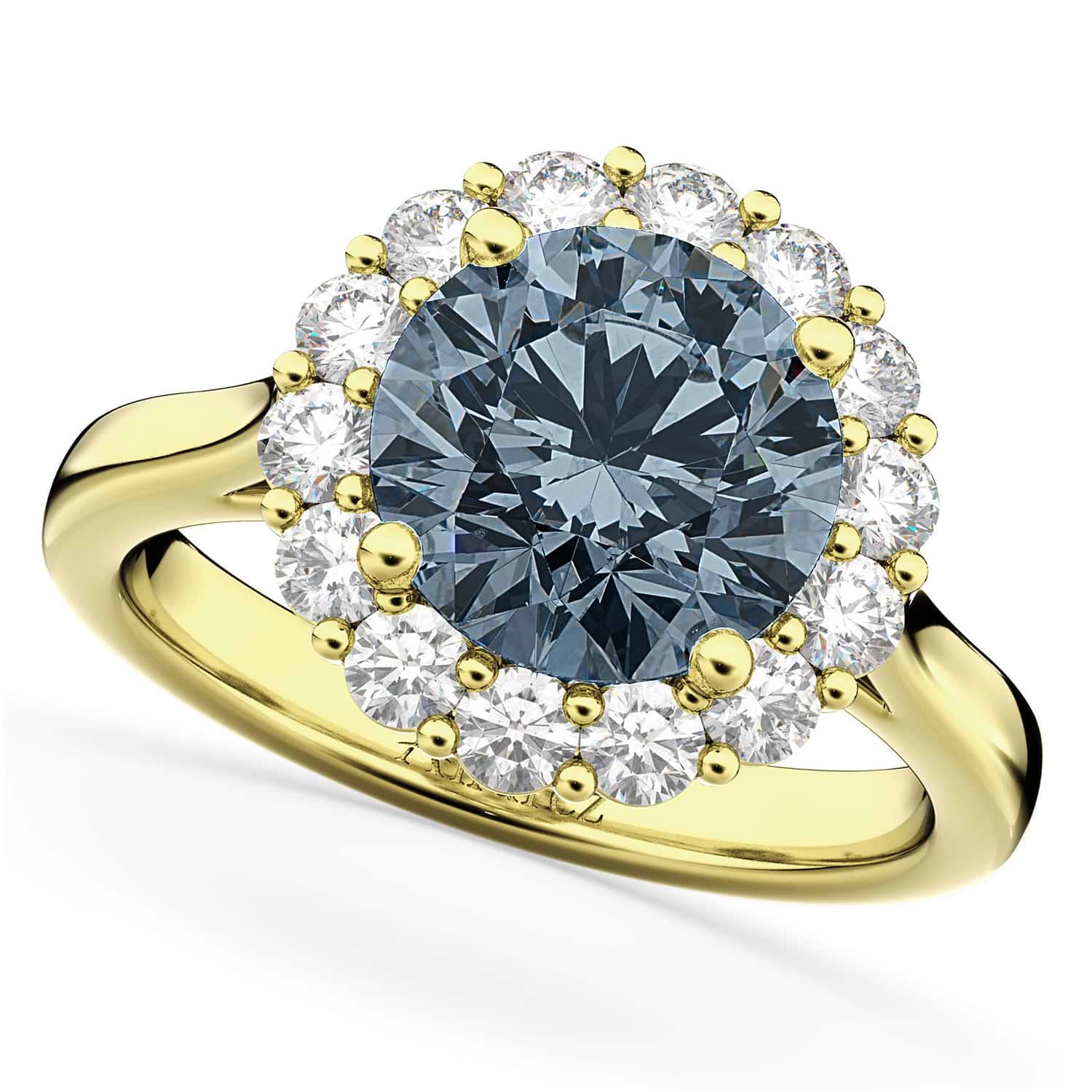 Halo Round Gray Spinel & Diamond Engagement Ring 14K Yellow Gold 3.70ct