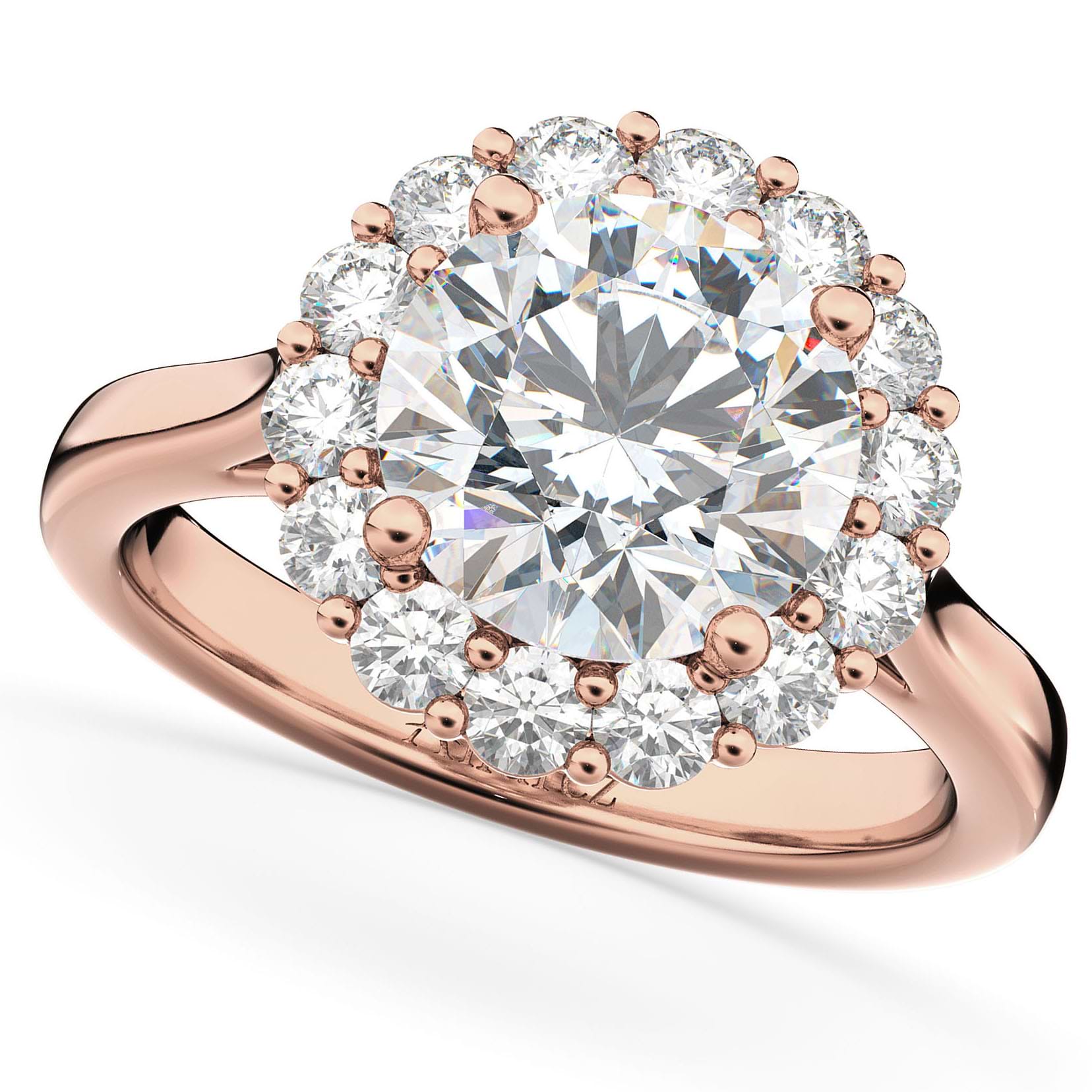 Halo Round Moissanite & Diamond Engagement Ring 14K Rose Gold 2.78ct