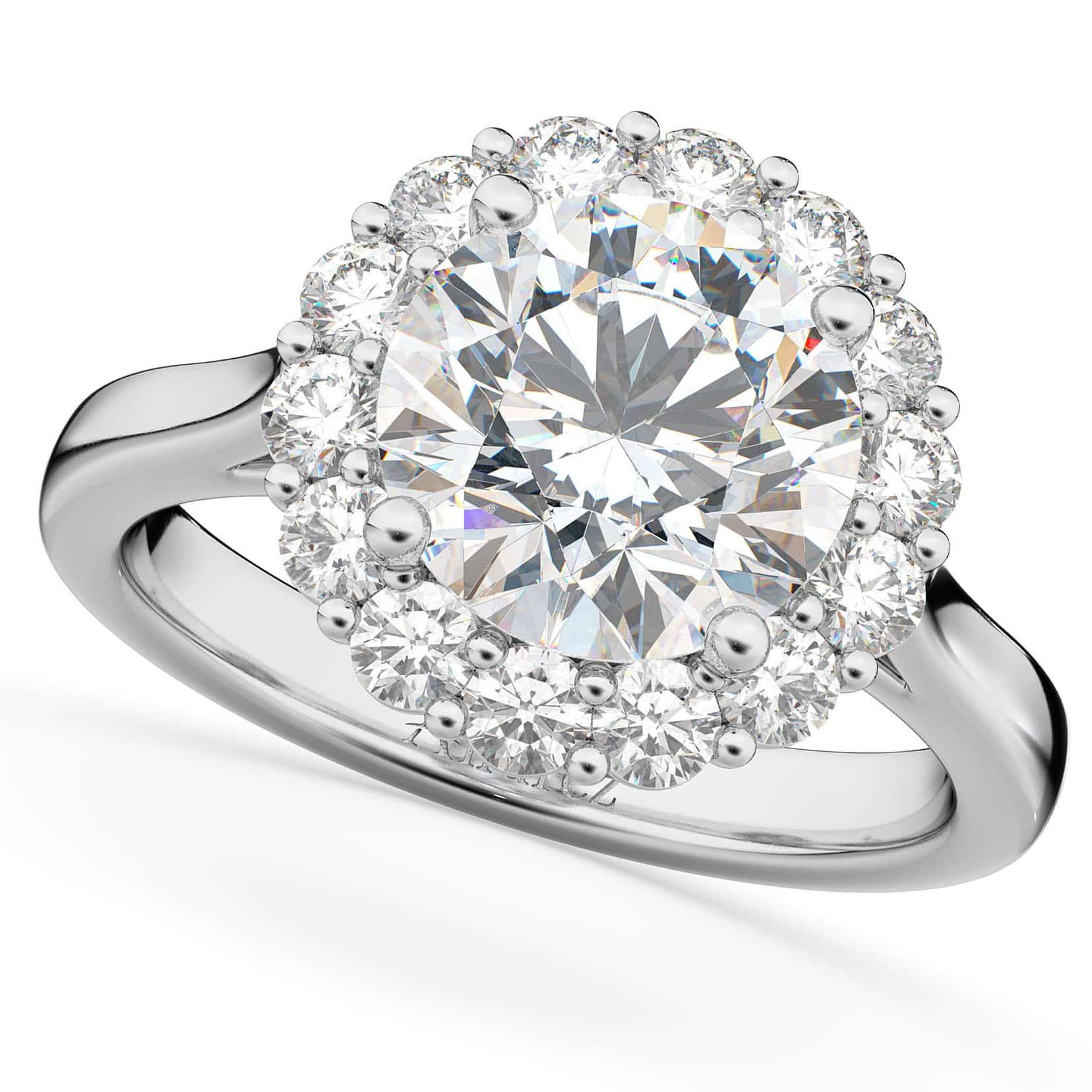 Halo Round Moissanite & Diamond Engagement Ring 14K White Gold 2.78ct ...