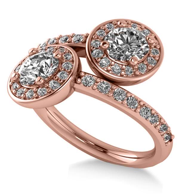 Diamond Halo Two Stone Engagement Ring 14k Rose Gold (1.60ct)