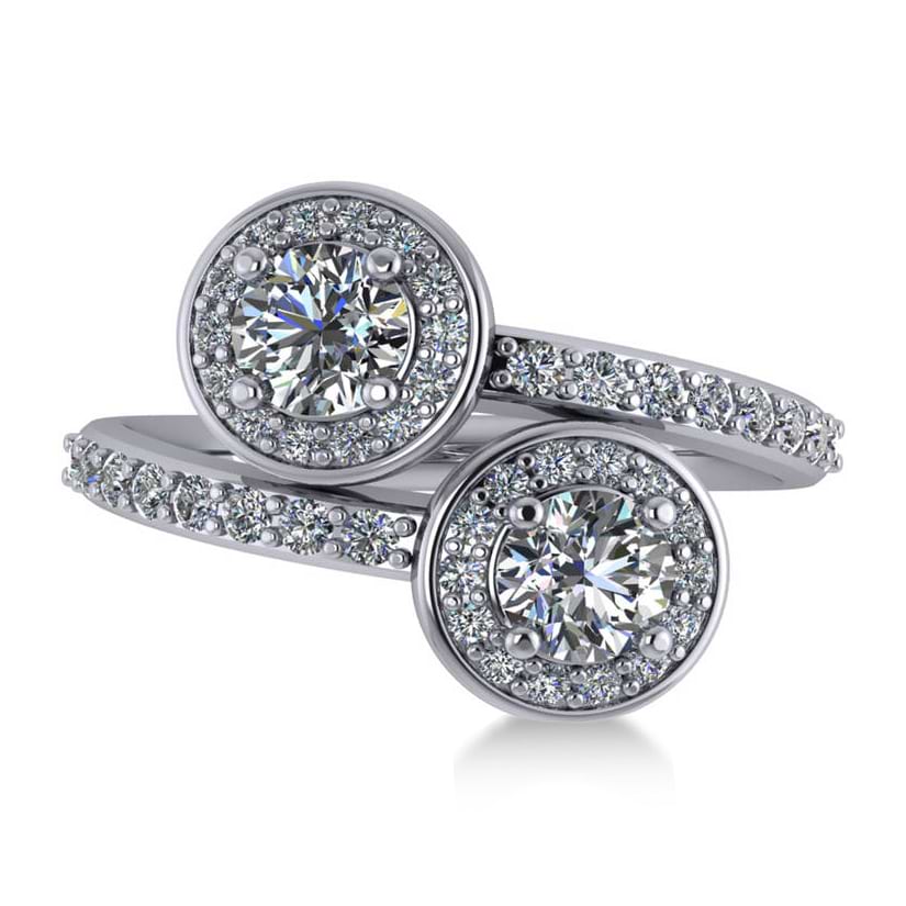 Diamond Halo Two Stone Engagement Ring 14k White Gold (1.60ct)