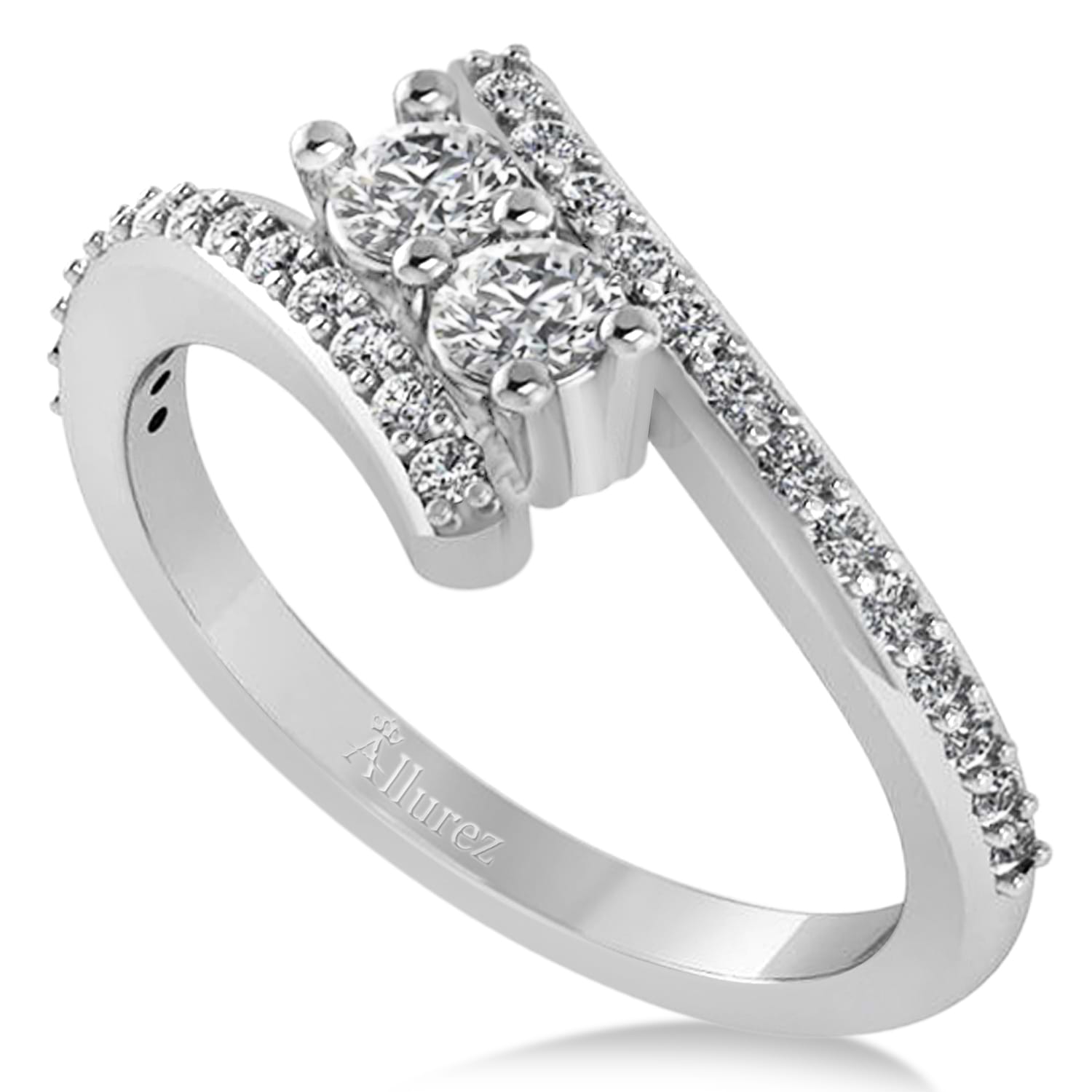 Diamond Two Stone Bypass Ring 14k White Gold (0.50ct)