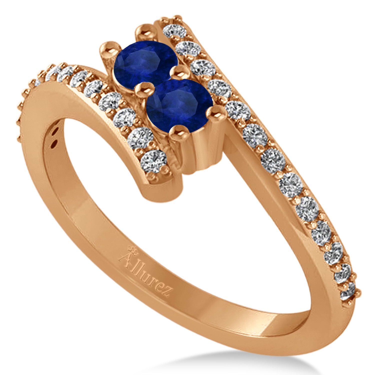 Blue Sapphire Two Stone Ring w/Diamonds 14k Rose Gold (0.50ct)