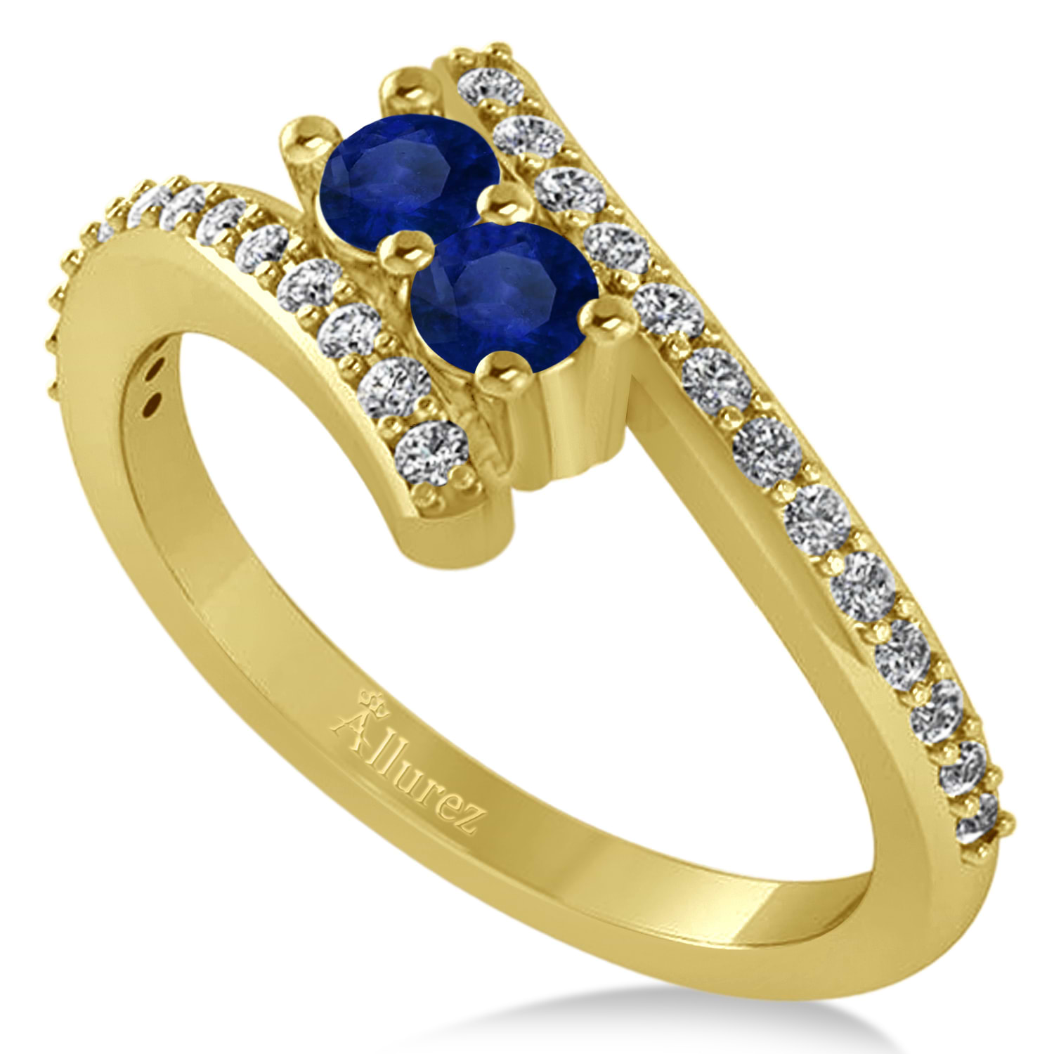 Blue Sapphire Two Stone Ring w/Diamonds 14k Yellow Gold (0.50ct)