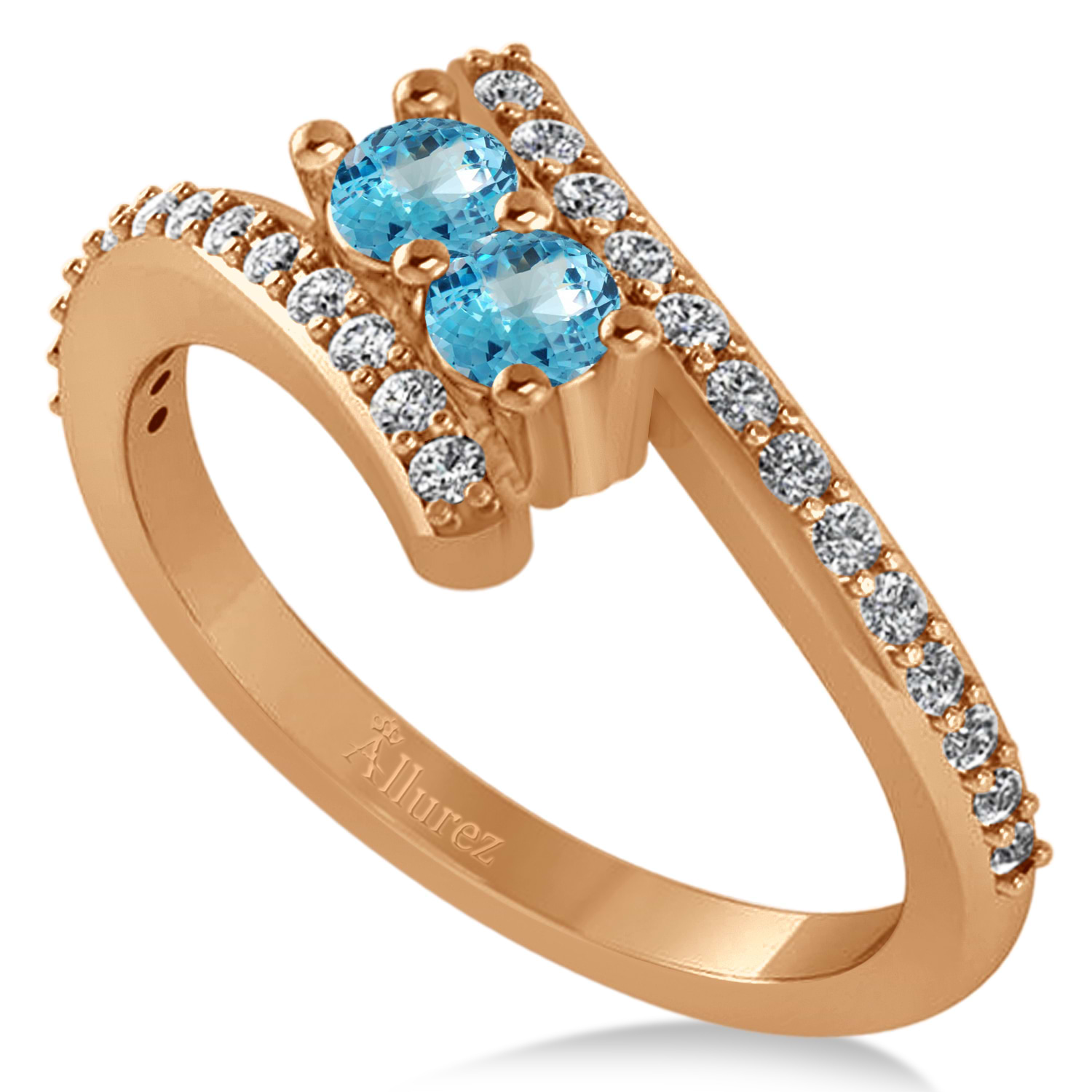 Blue Topaz Two Stone Ring w/Diamonds 14k Rose Gold (0.50ct)
