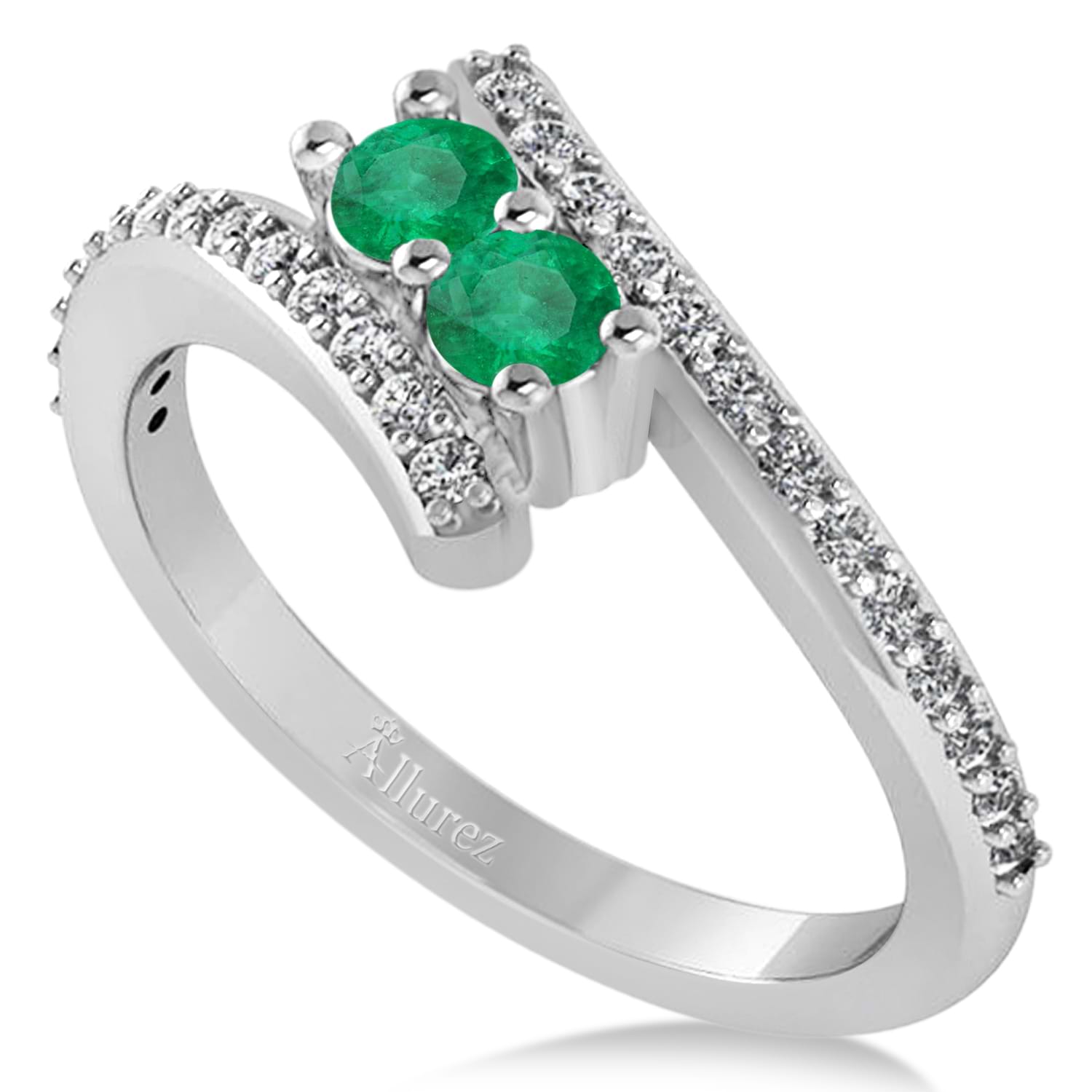 Emerald Two Stone Ring w/Diamonds 14k White Gold (0.50ct)