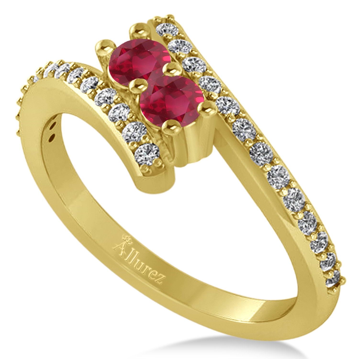 Ruby Two Stone Ring w/Diamonds 14k Yellow Gold (0.50ct)