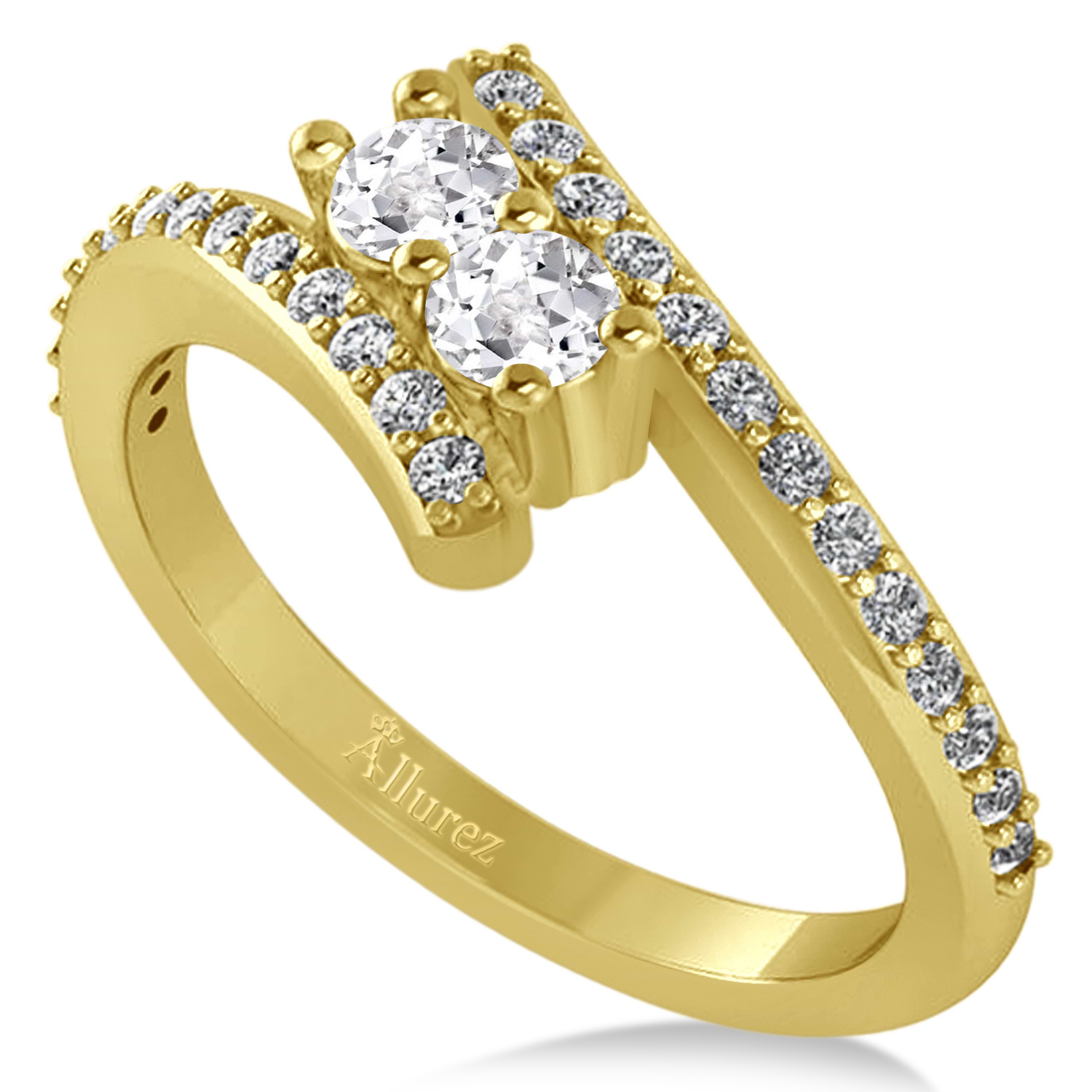 White Topaz Two Stone Ring w/Diamonds 14k Yellow Gold (0.50ct)