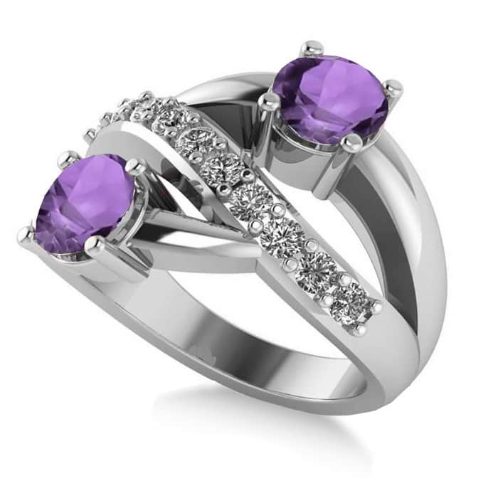 Amethyst & Diamond Ever Together 2-Stone Ring 14k White Gold (2.00ct)