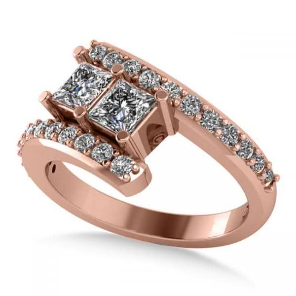 Princess Cut Two-Stone Diamond Ring w/ Accents 14k Rose Gold (1.24ct)