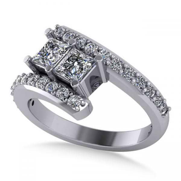 Princess Cut Two-Stone Diamond Ring w/ Accents 14k White Gold (1.24ct)