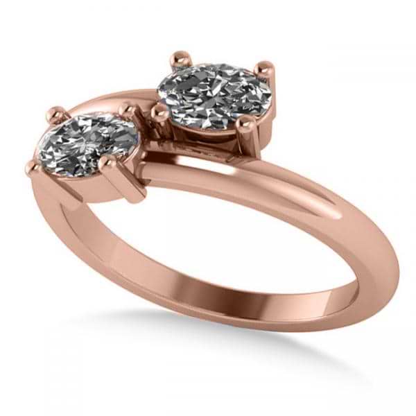 Oval Cut Solitaire Diamond Two Stone Ring 14k Rose Gold (0.86ct)