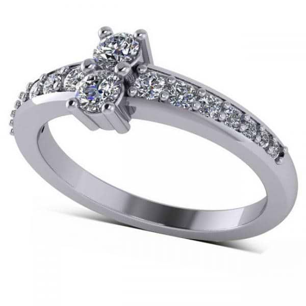 Diamond Accented Two Stone Ring 14k White Gold (0.51ct)
