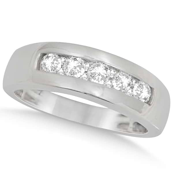 Men's Channel Set Diamond Wedding Ring 14K White Gold 0.75ctw
