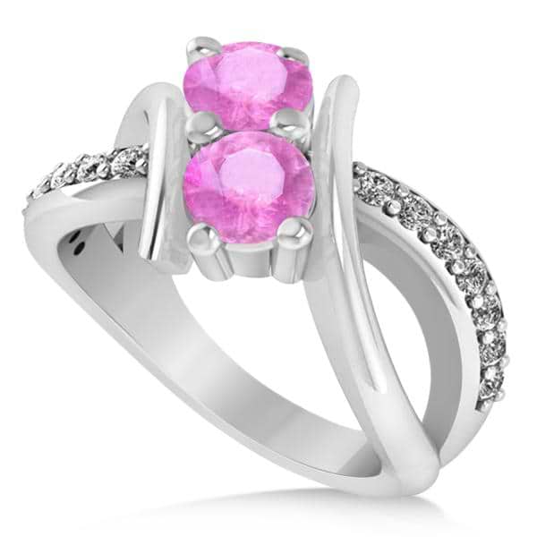 Pink Sapphire Diamond Bypass Split Two Stone Ring 14k White Gold (1.28ct)