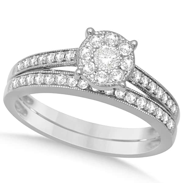 Diamond Cluster Engagement Ring Wedding Ring 14K W. Gold 0.58ct
