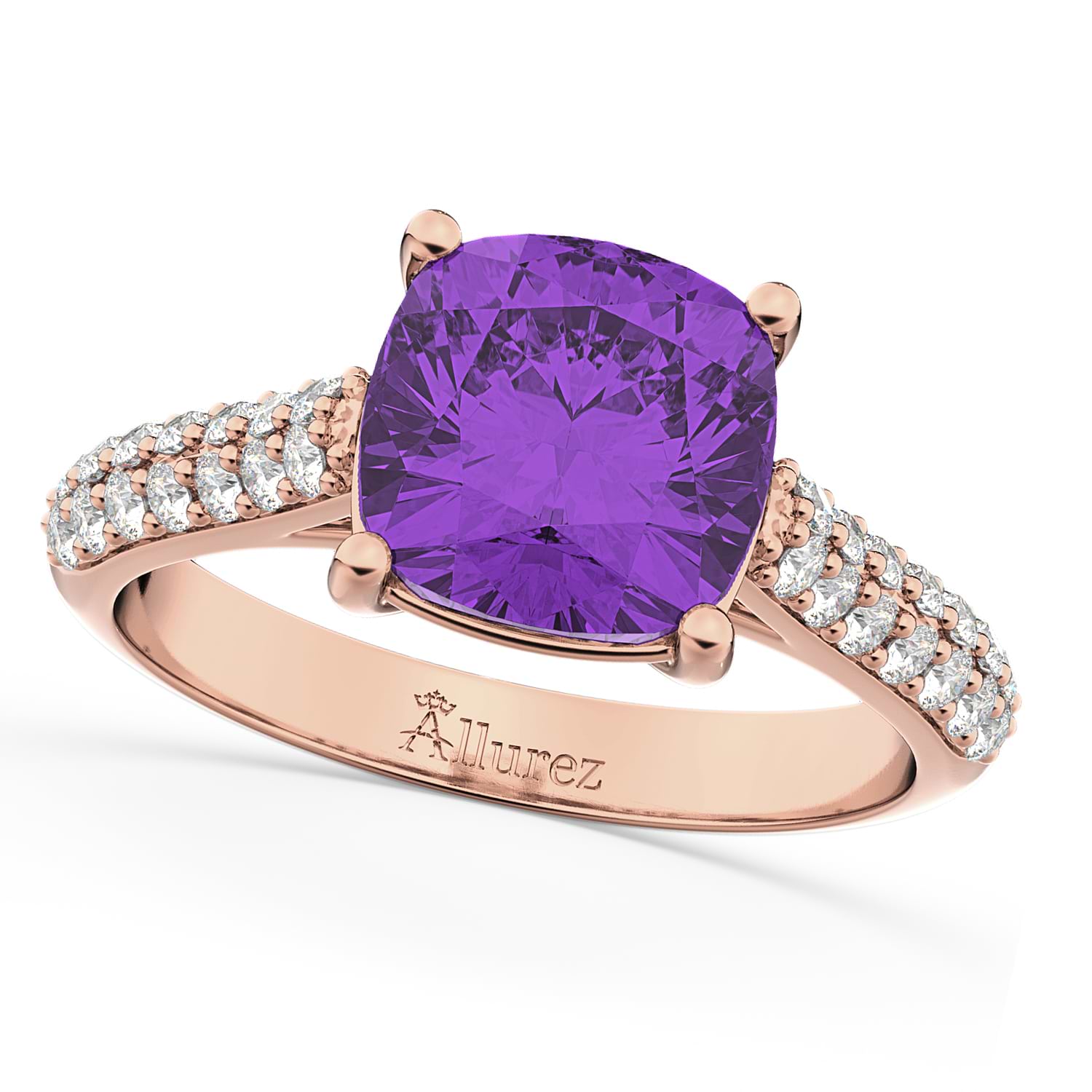 Cushion Cut Amethyst & Diamond Engagement Ring 18k Rose Gold (4.42ct)