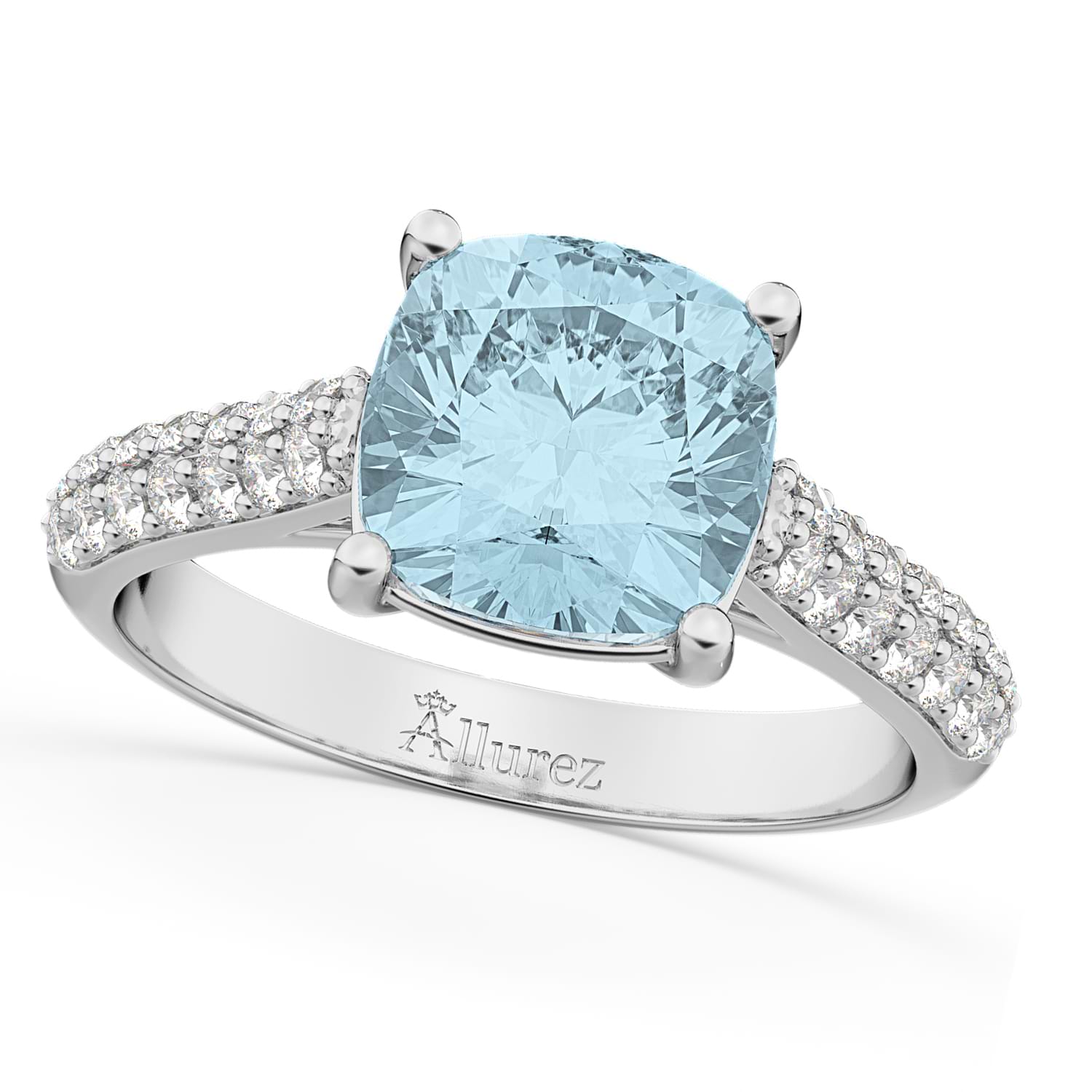 Cushion Cut Aquamarine & Diamond Engagement Ring 18k White Gold (4.42ct)