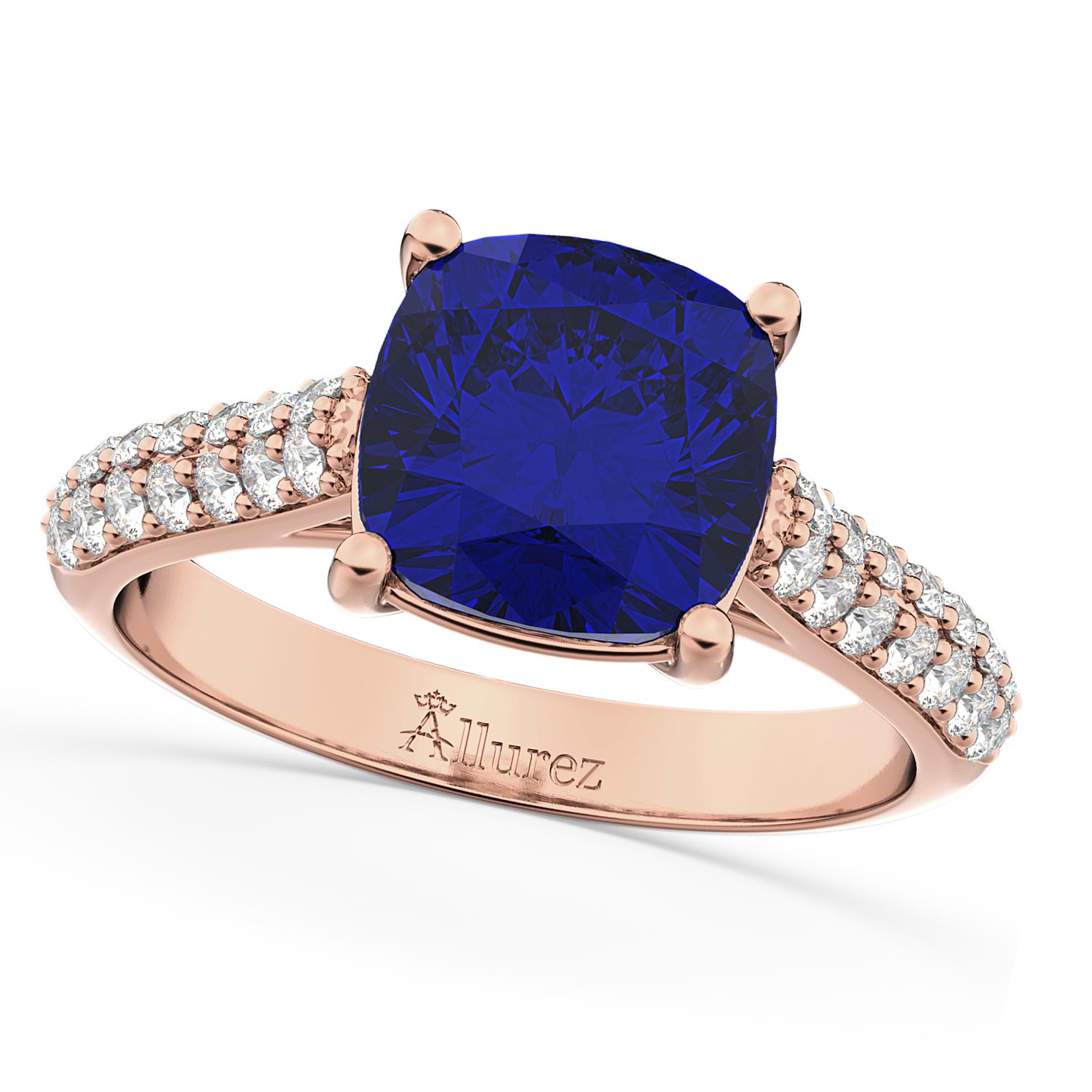 Cushion Cut Blue Sapphire & Diamond Ring 14k Rose Gold (4.42ct)