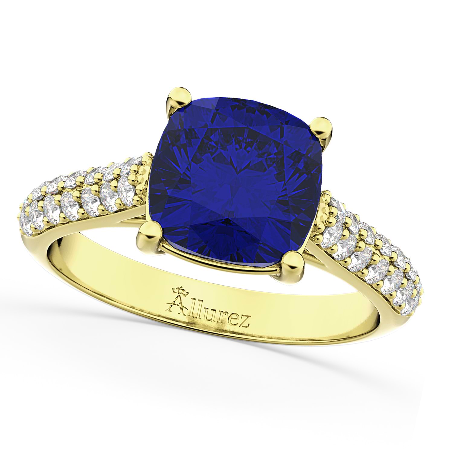 Cushion Cut Blue Sapphire & Diamond Ring 14k Yellow Gold (4.42ct)