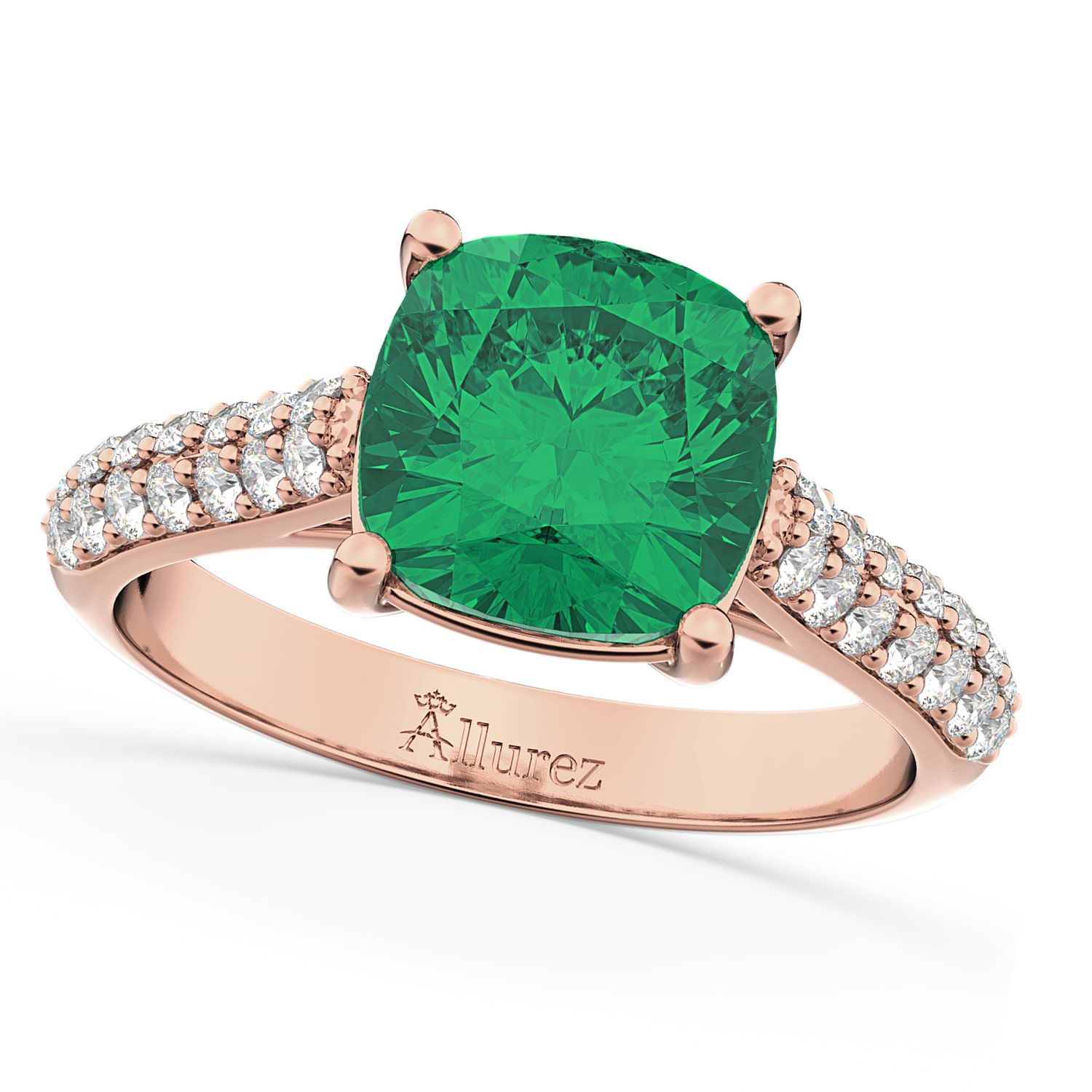 Cushion Cut Emerald & Diamond Engagement Ring 18k Rose Gold (4.42ct)