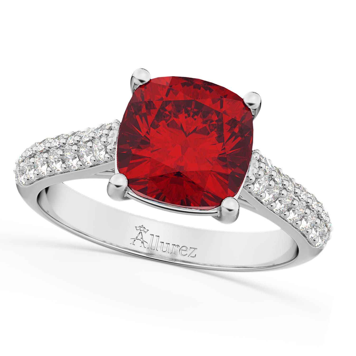 Cushion Cut Ruby & Diamond Engagement Ring 14k White Gold (4.42ct)
