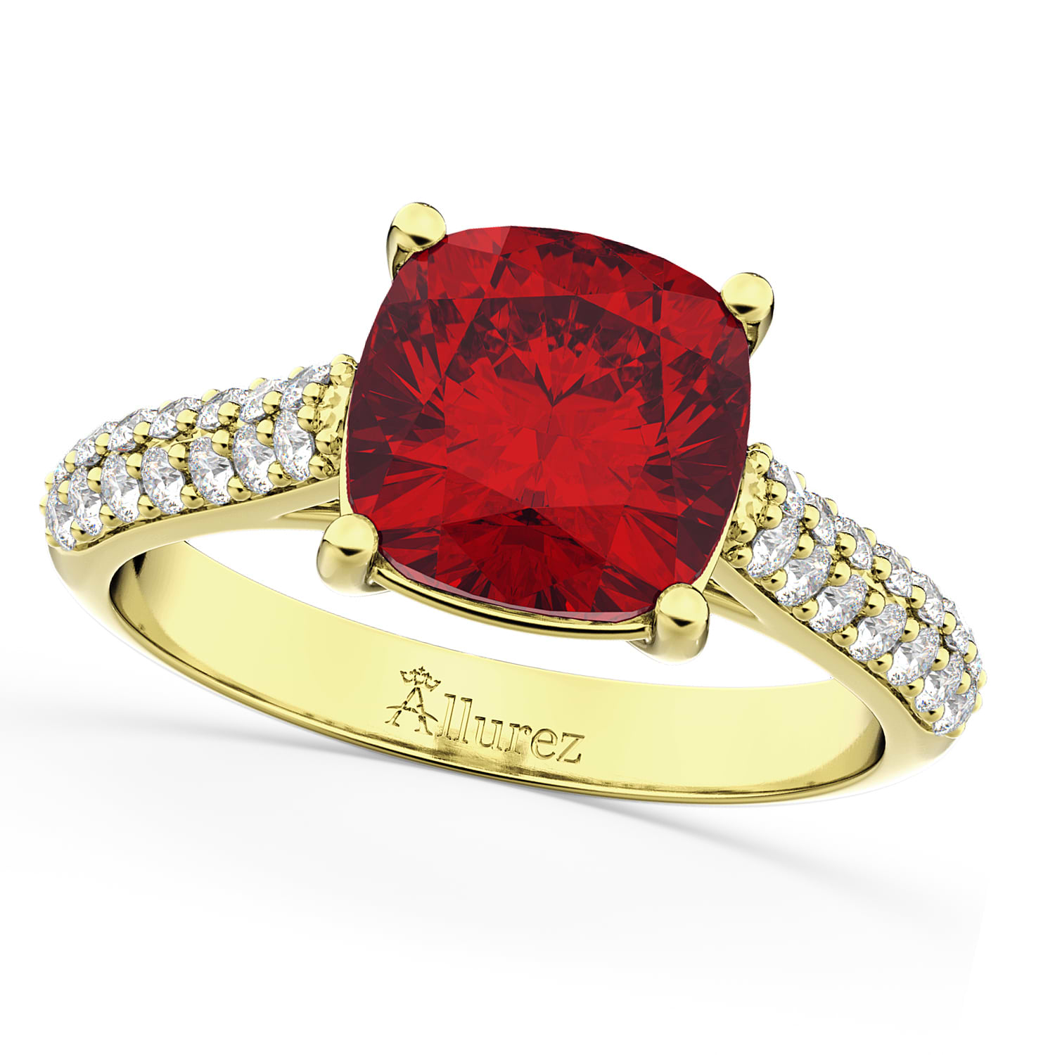 Cushion Cut Ruby & Diamond Engagement Ring 18k Yellow Gold (4.42ct)