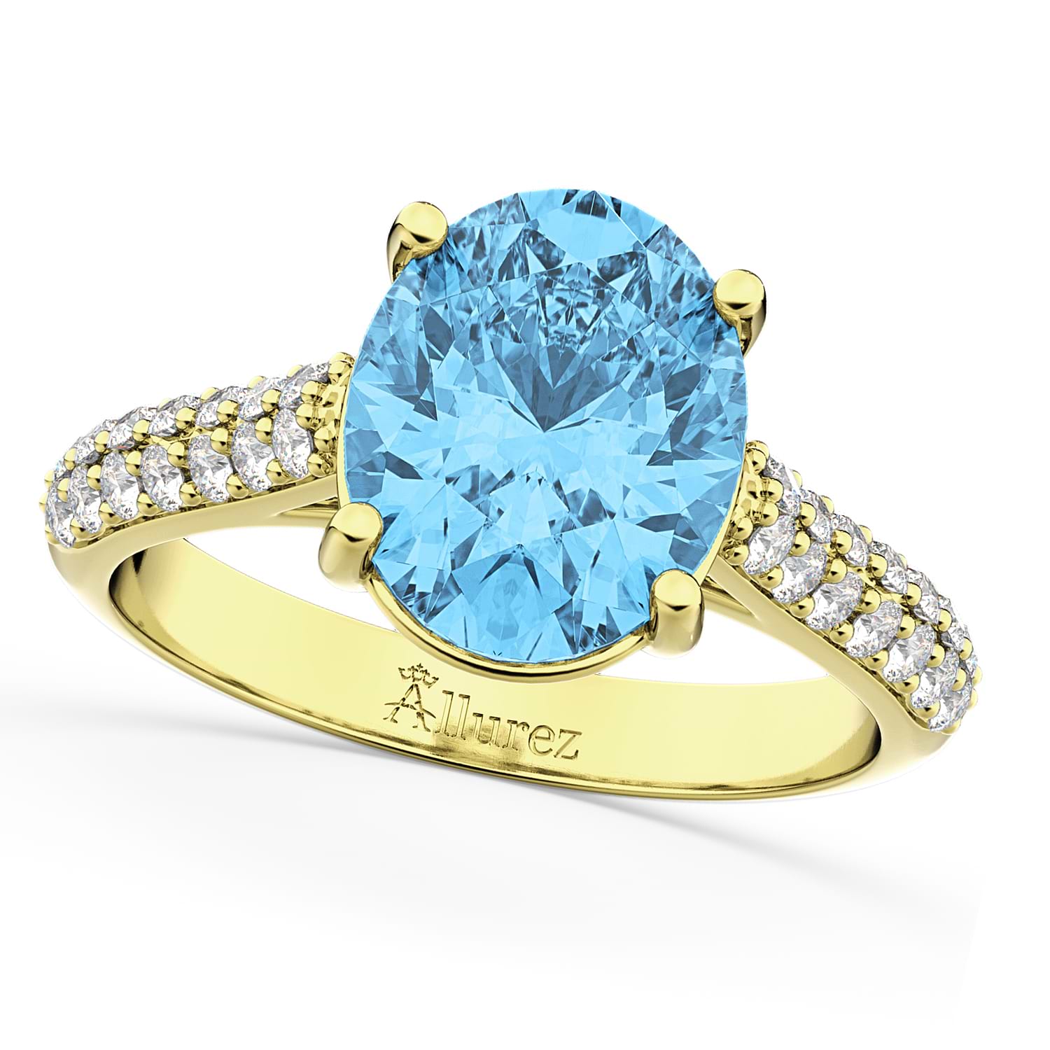 Oval Blue Topaz & Diamond Engagement Ring 14k Yellow Gold (4.42ct)