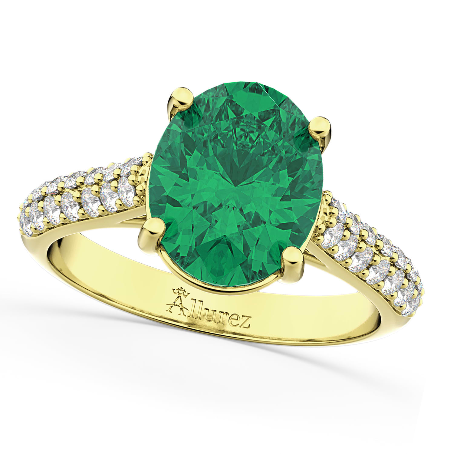 Oval Emerald & Diamond Engagement Ring 18k Yellow Gold (4.42ct)