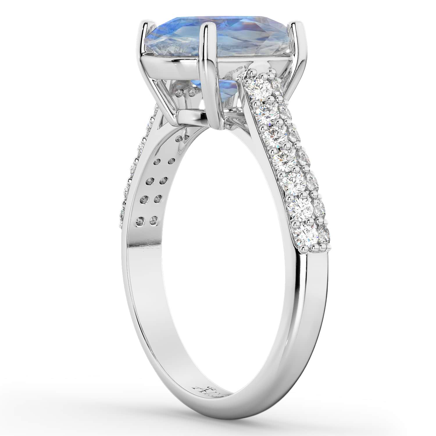 Oval Moonstone & Diamond Engagement Ring 14k White Gold (4.42ct)