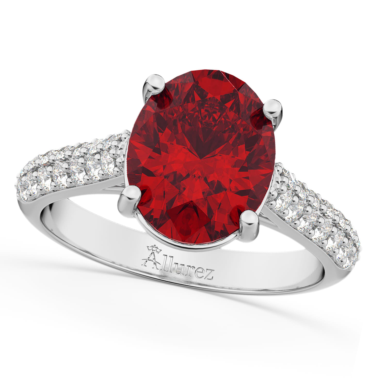 Oval Ruby & Diamond Engagement Ring 18k White Gold (4.42ct)