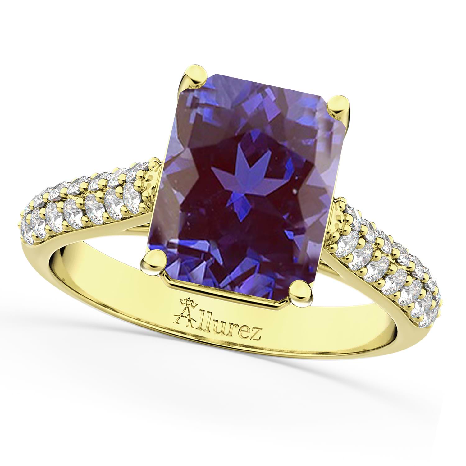 Emerald-Cut Lab Alexandrite & Diamond Engagement Ring 14k Yellow Gold (5.54ct)