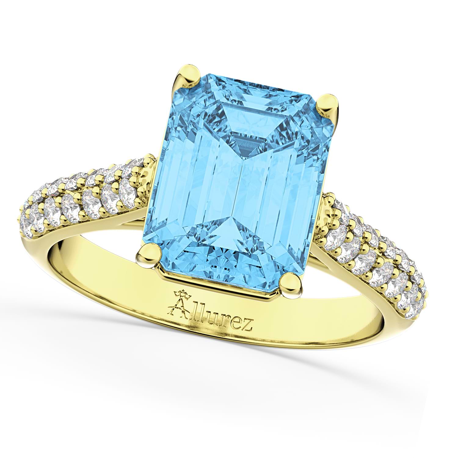 Emerald-Cut Blue Topaz & Diamond Ring 18k Yellow Gold (5.54ct)