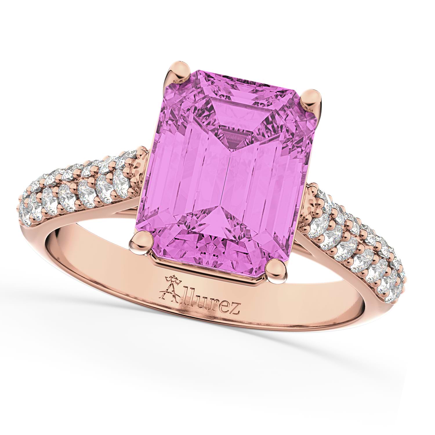 Emerald-Cut Pink Sapphire & Diamond Ring 18k Rose Gold (5.54ct)