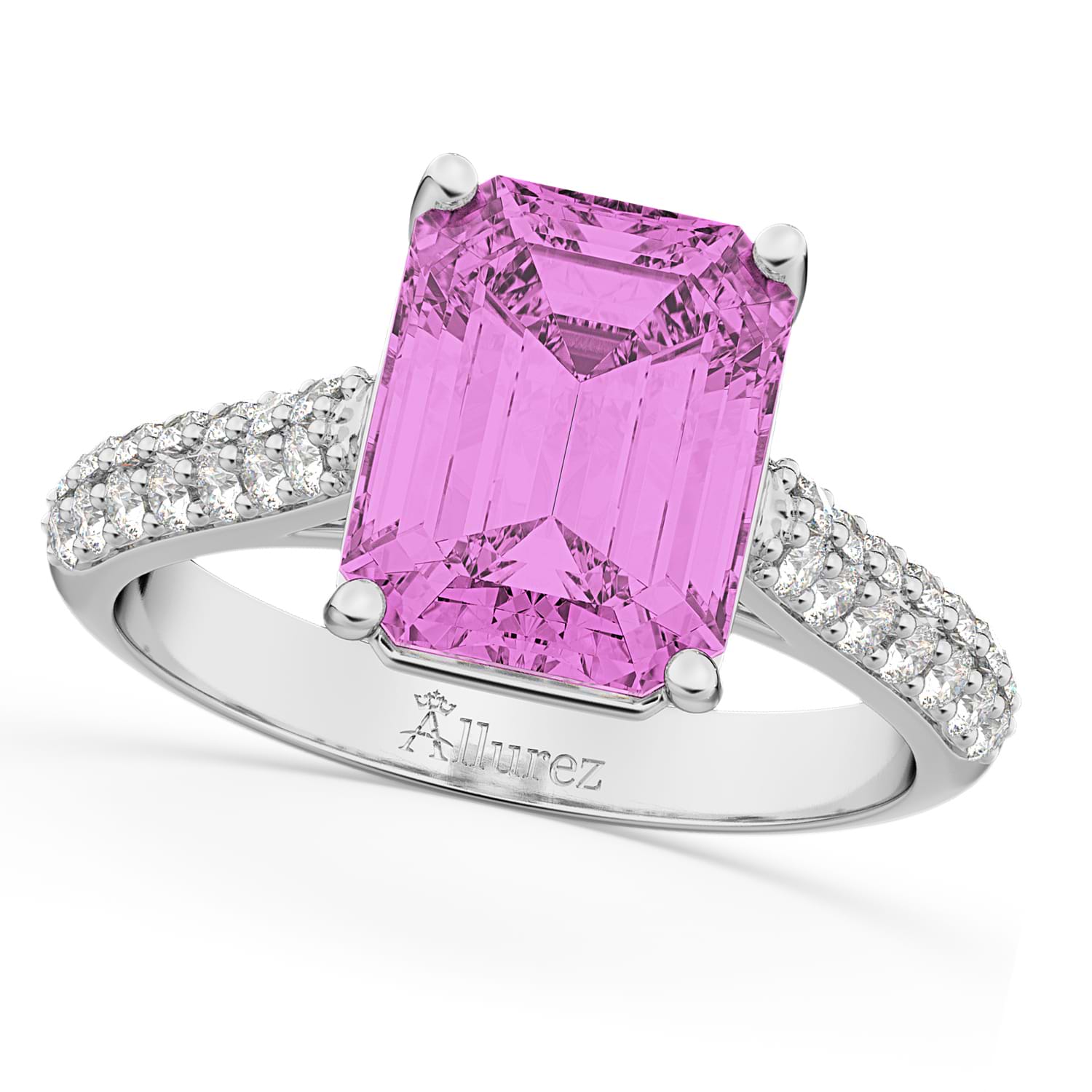 Emerald-Cut Pink Sapphire & Diamond Ring 18k White Gold (5.54ct)