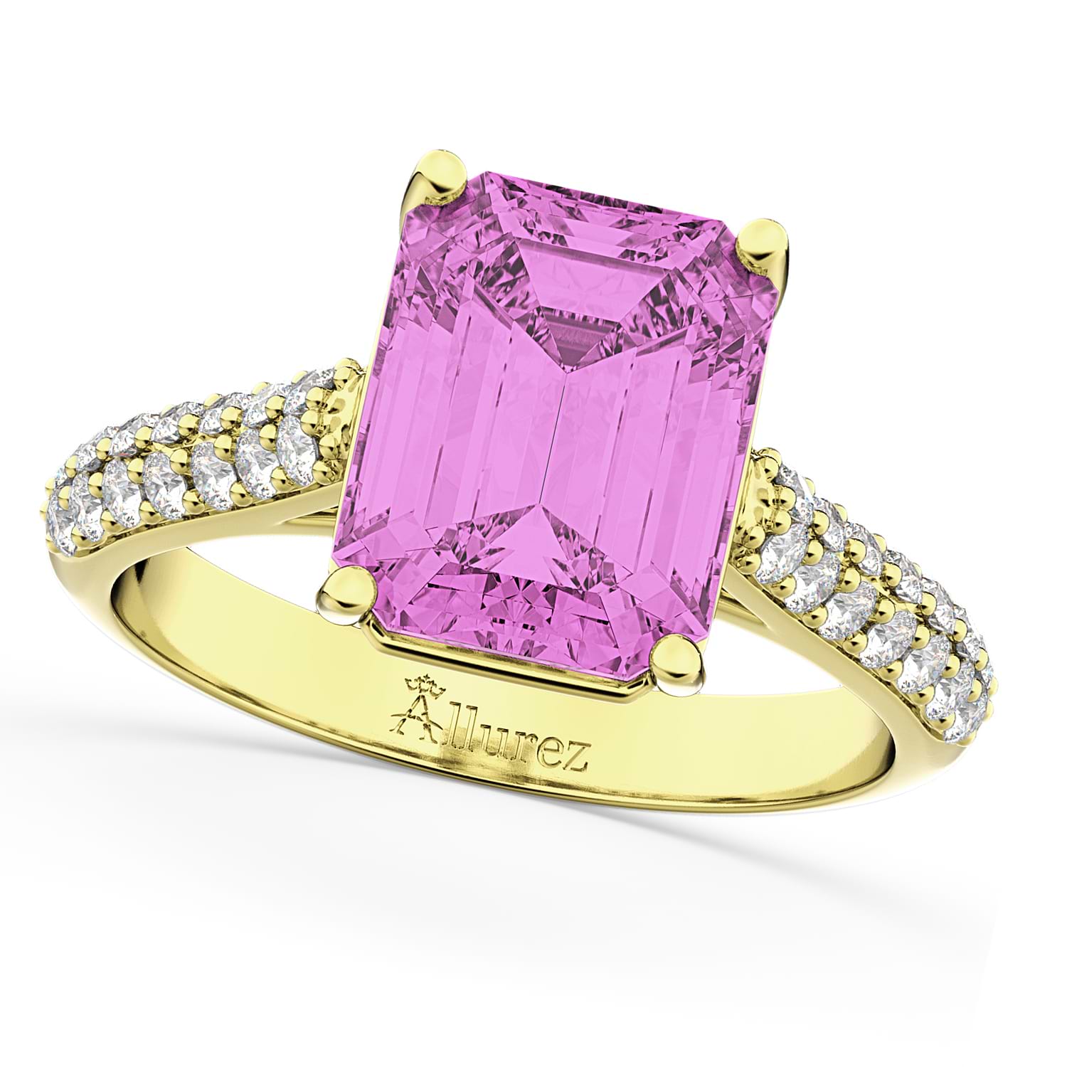 Emerald-Cut Pink Sapphire & Diamond Ring 18k Yellow Gold (5.54ct)