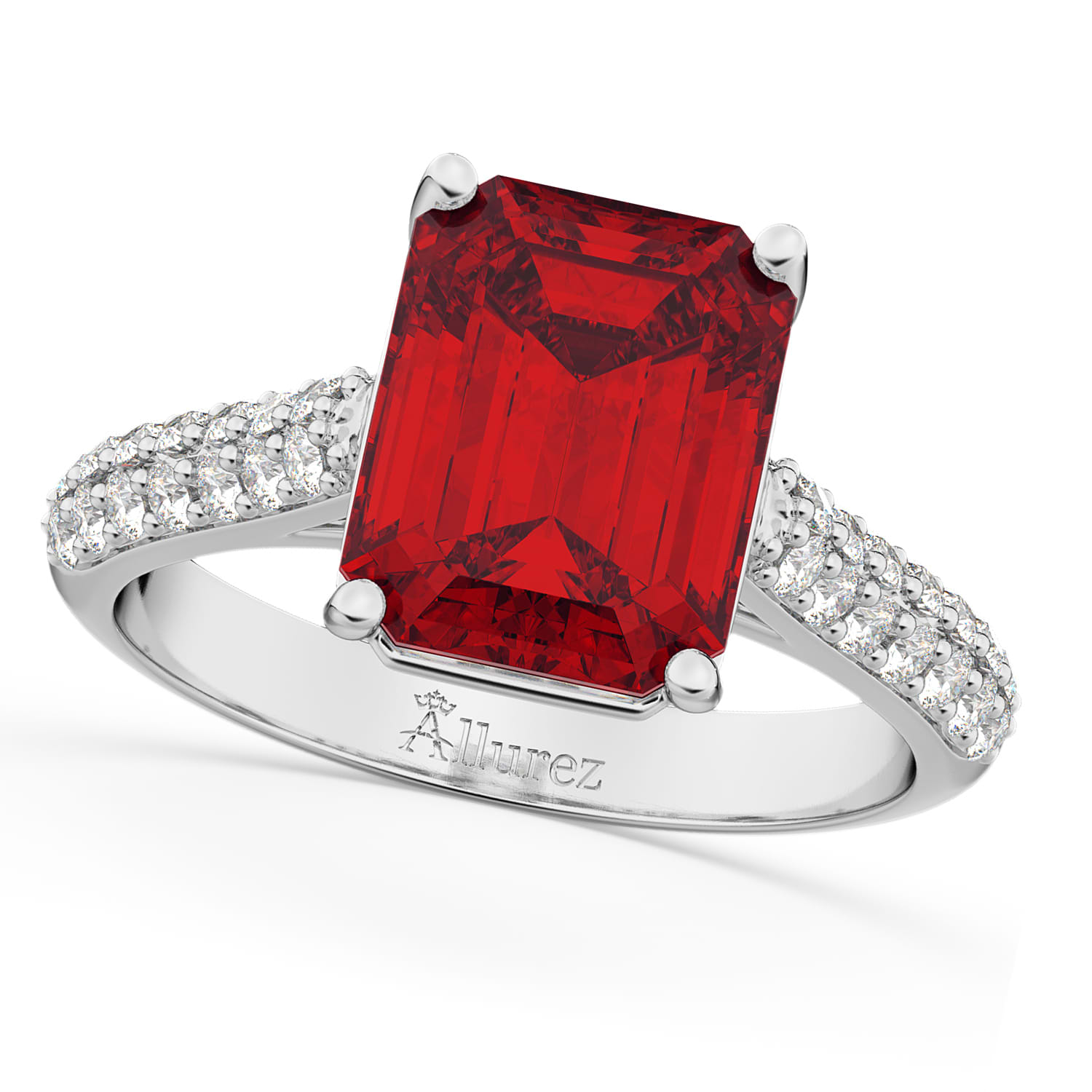 Emerald-Cut Ruby & Diamond Engagement Ring 14k White Gold (5.54ct)