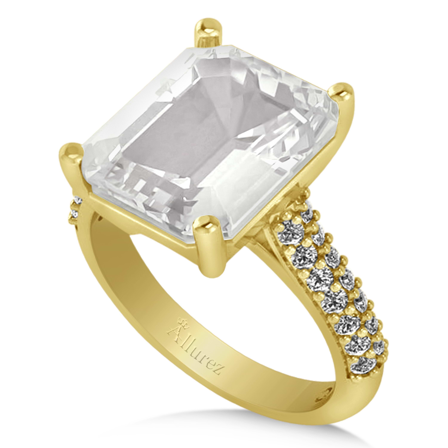 Emerald-Cut White Topaz & Diamond Engagement Ring 18k Yellow Gold (5.54ct)