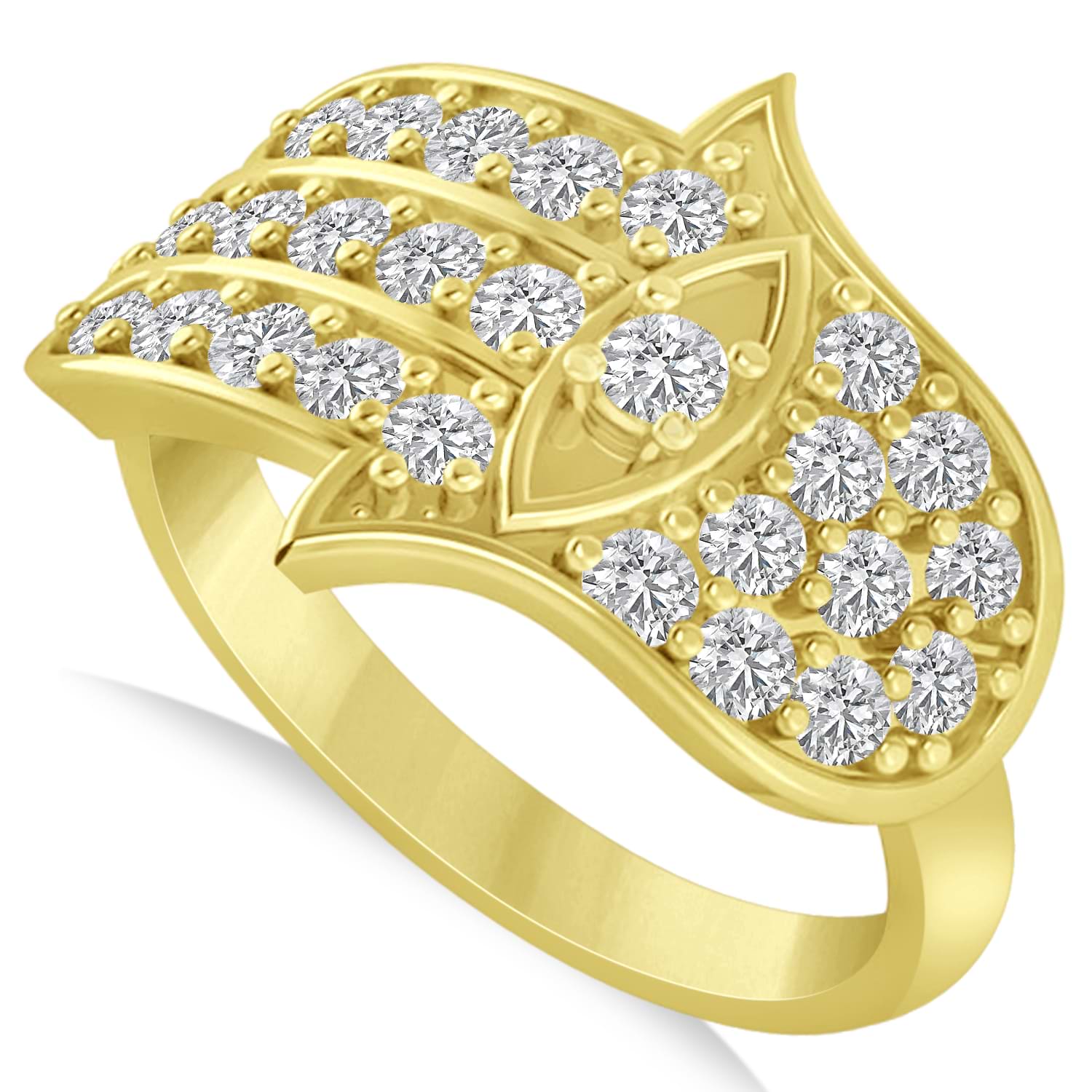 Diamond Hamsa Hand of God Fashion Ring 14k Yellow Gold (0.82ct)