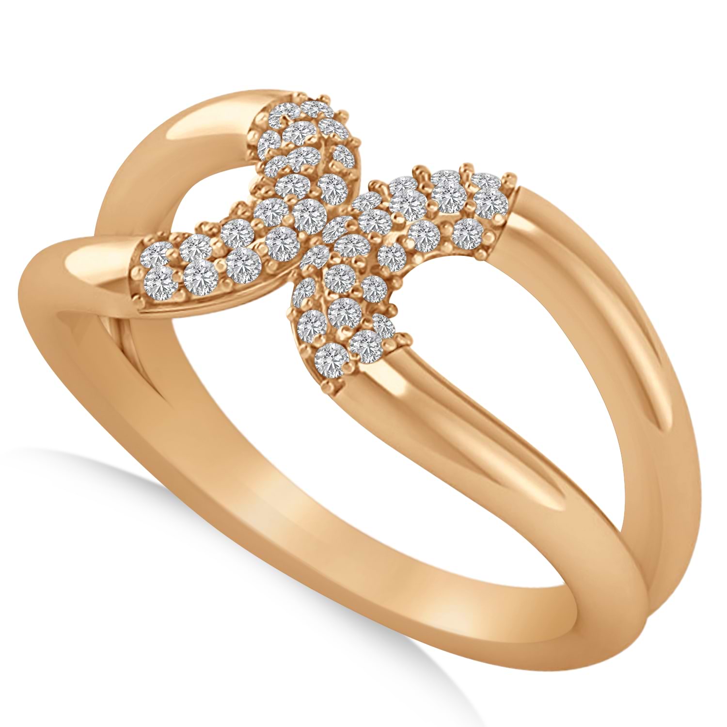 Diamond Novelty Double Loop Ladies Ring 14k Rose Gold (0.22ct)