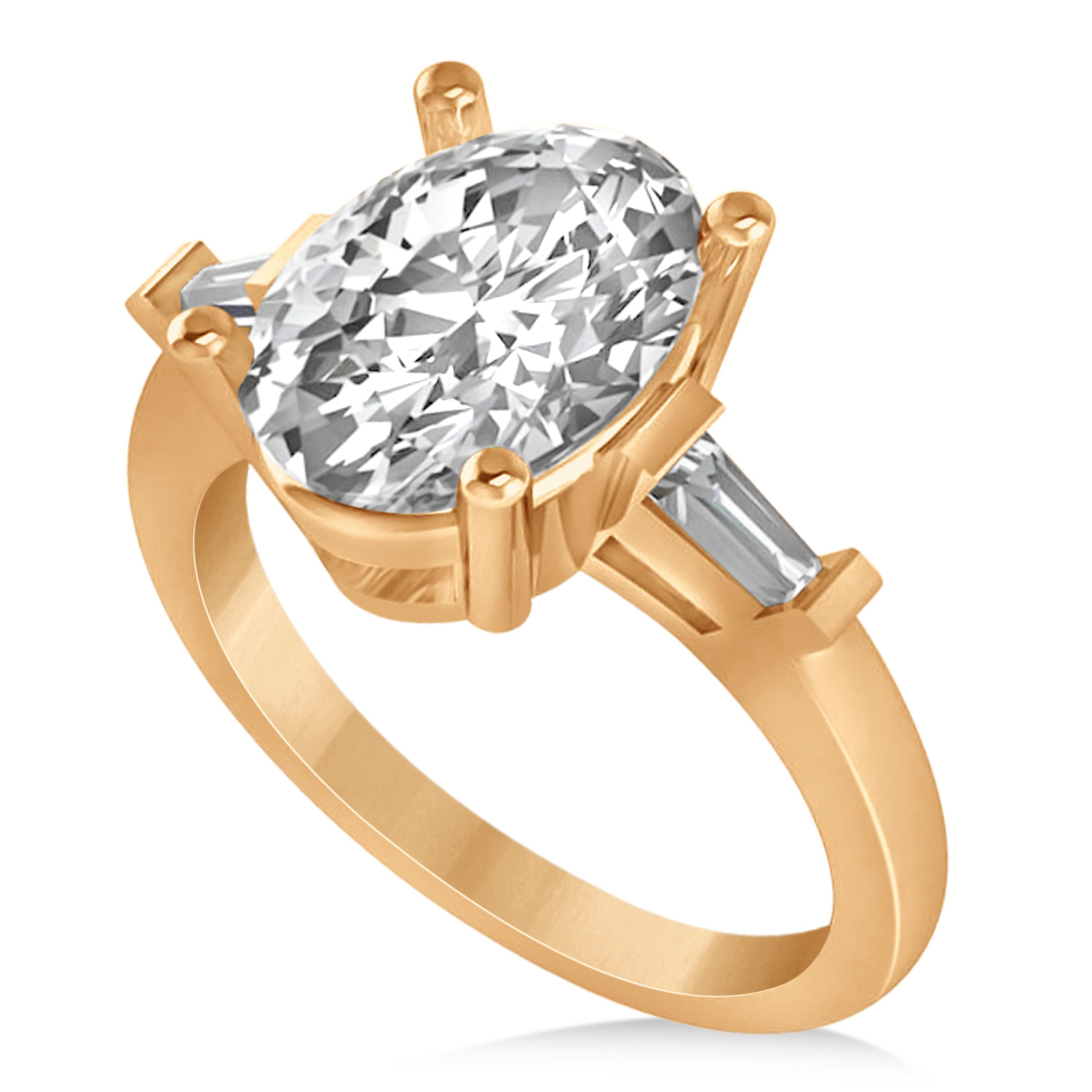 Oval & Baguette Cut Diamond Engagement Ring 14k Rose Gold (3.30ct)