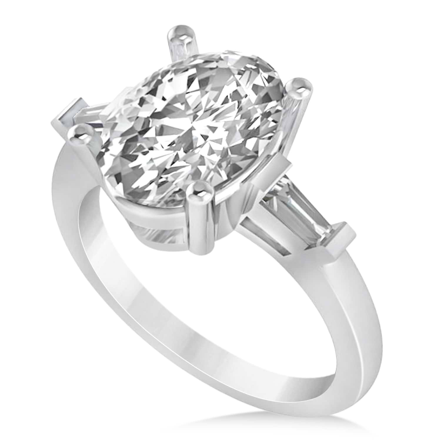 Oval & Baguette Cut Diamond Engagement Ring 14k White Gold (3.30ct)